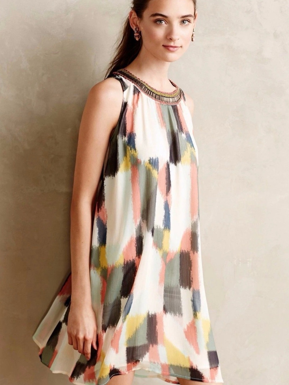 Anthropologie HD in Paris Jeweled Brushstrokes Shift Dress Size 8